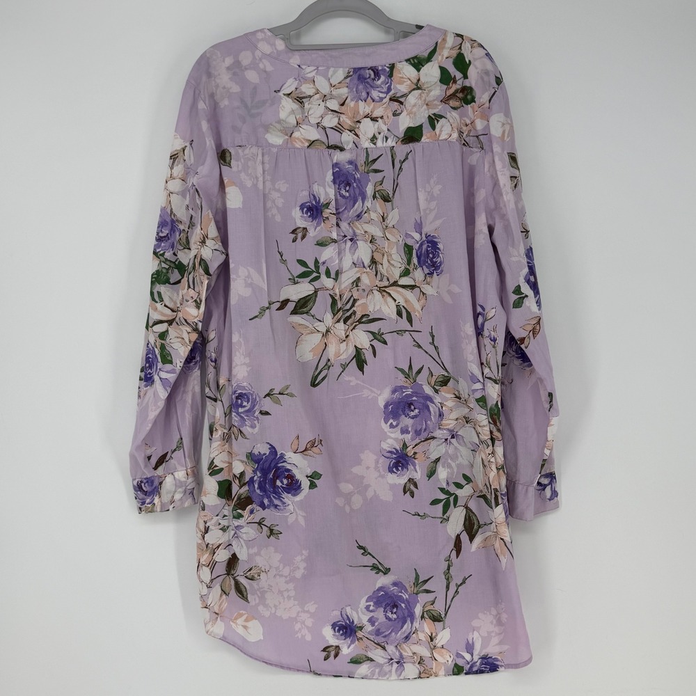 Roaman's Tunic Blouse Womens 22W Lavender Floral Pintuck Cotton Boho Botanical - Picture 7 of 7